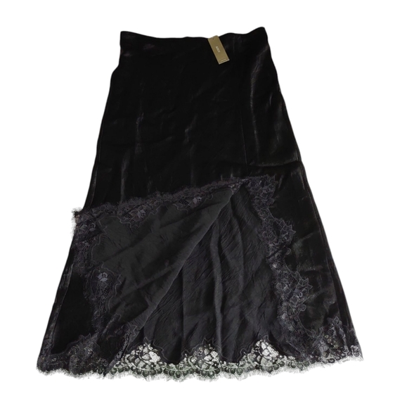Crew Gwyneth Lace Trim Slip Skirt In Textured Satin